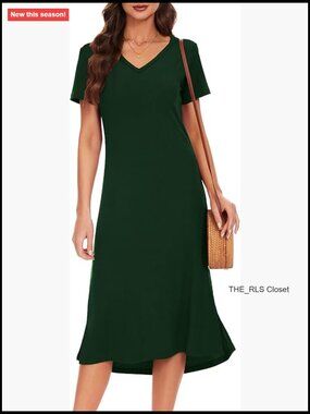 Rayon Spandex Casual T-Shirt Dress with Side Split V-Neck